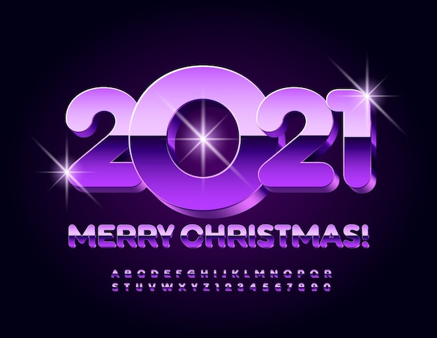 Download Premium Vector | Greeting card merry christmas 2021! purple glossy font. modern alphabet letters ...