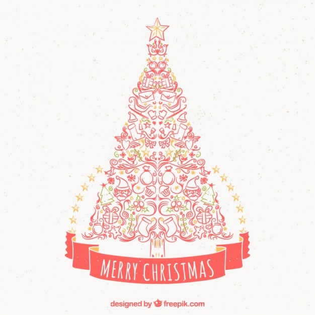 Free Vector | Greeting of christmas tree made of hand drawn decorative