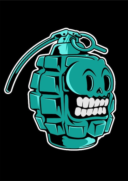 手榴弾の頭蓋骨手描きイラスト プレミアムベクター