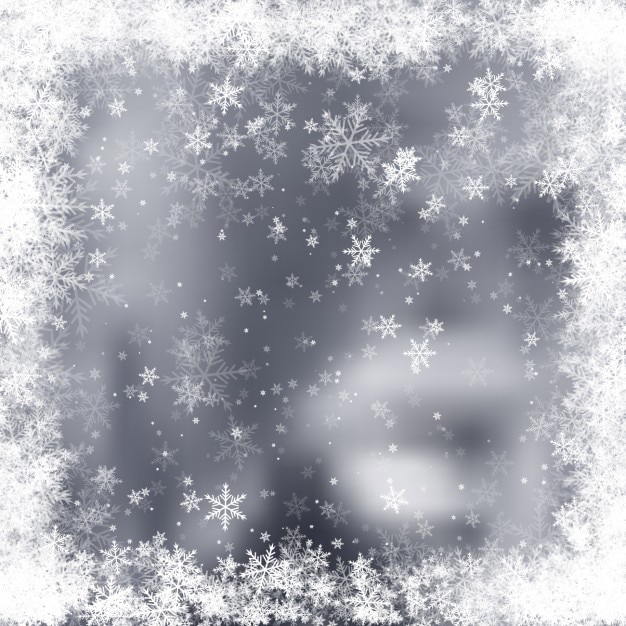 Download Grey blurred background with snowflakes frame | Free Vector