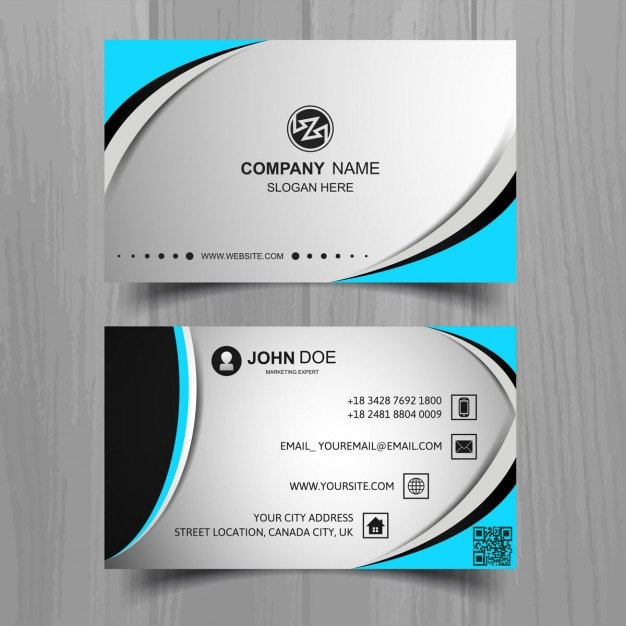 grey business card with blue elements_1035 3585