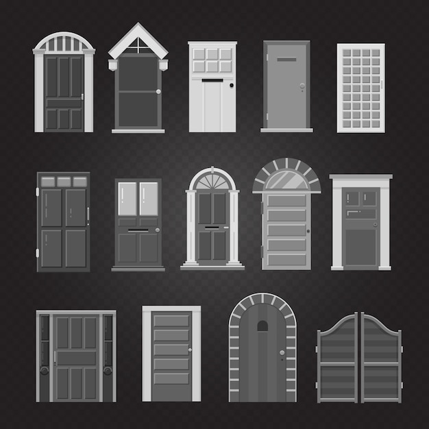 Grey front house doors set | Premium Vector