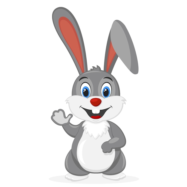 Premium Vector | The grey hare smiles and waves his paw on a white ...