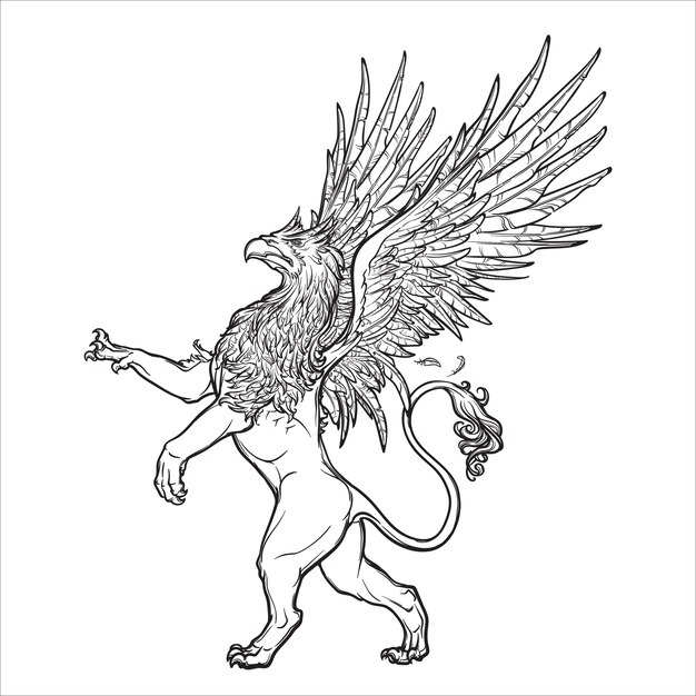 Premium Vector | Griffin, griffon, or gryphon legendary creature from ...