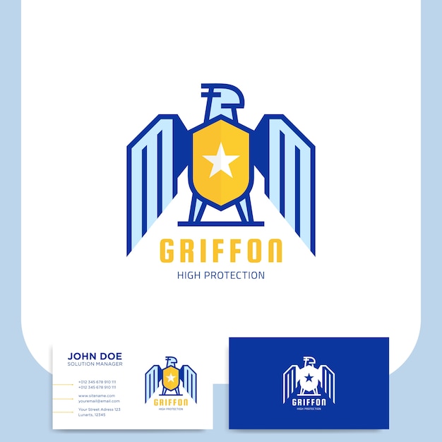 Download Free Griffon Shield Logo Design For Security Company With Business Card Use our free logo maker to create a logo and build your brand. Put your logo on business cards, promotional products, or your website for brand visibility.