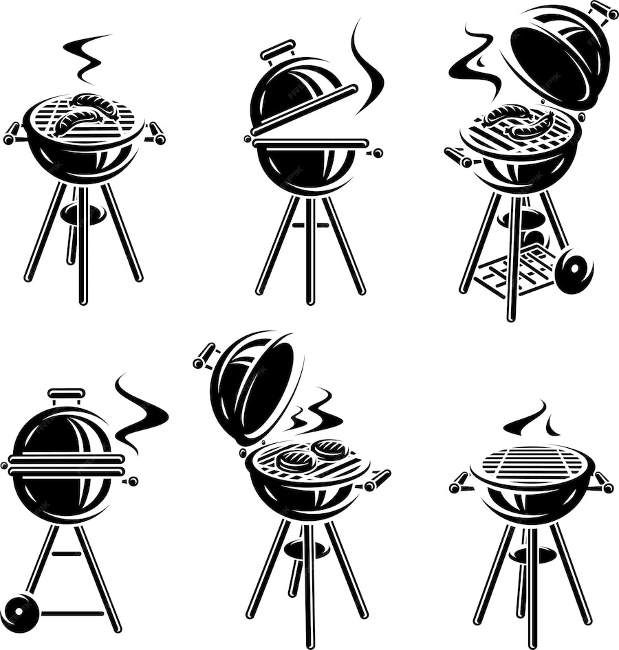 Premium Vector | Grill elements set collection icon grill vector