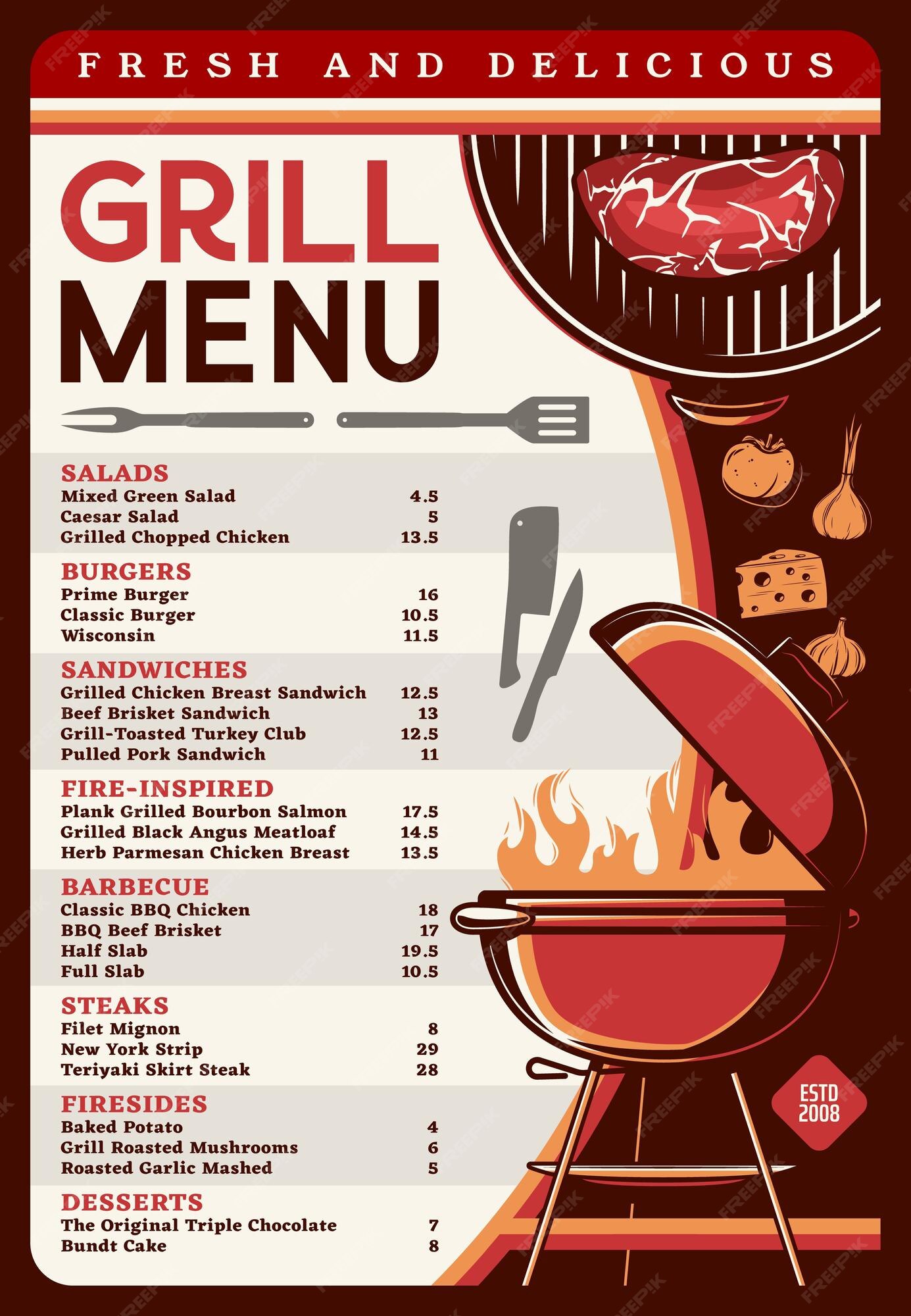 Premium Vector Grill menu with bbq food template