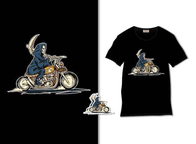 Premium Vector | Grim reaper riding motorcycle illustration with t ...