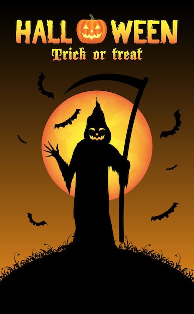 Premium Vector | Grim reaper with halloween background