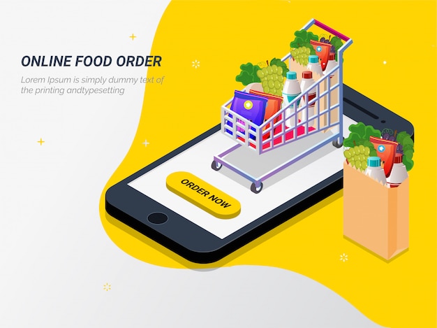 Grocery online from app by smart phone. Premium Vector