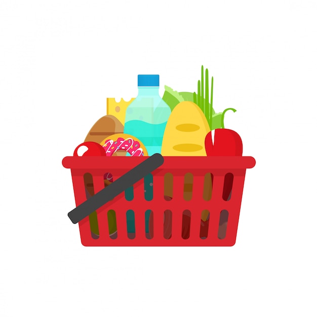 Premium Vector | Grocery shopping basket vector illustration flat cartoon