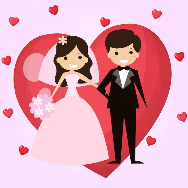 The Groom And The Bride Are Happy On The Wedding Day Premium Vector