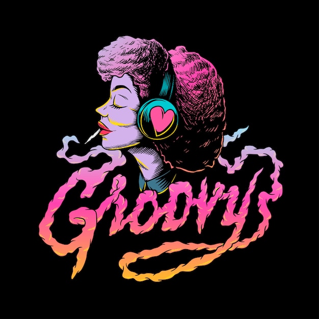 Groovy Afro Musicクリエイティブイラスト プレミアムベクター