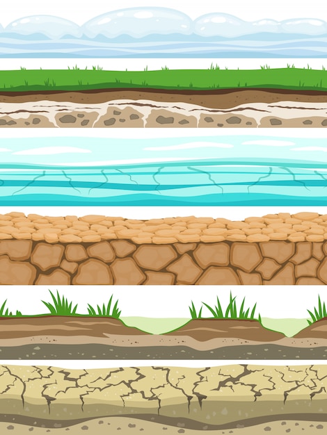 地面のシームレスなレベル 砂漠は 土地の土壌氷草テクスチャ水石表面を接地しました ゲームuiベクトル プレミアムベクター