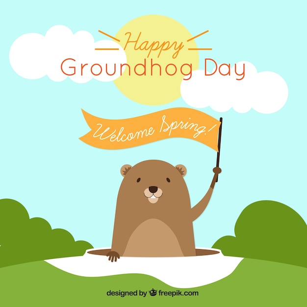 Free Vector | Groundhog background with a ribbon