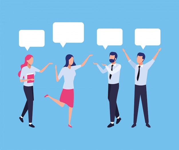 Premium Vector | Group of business people teamwork with speech bubbles ...