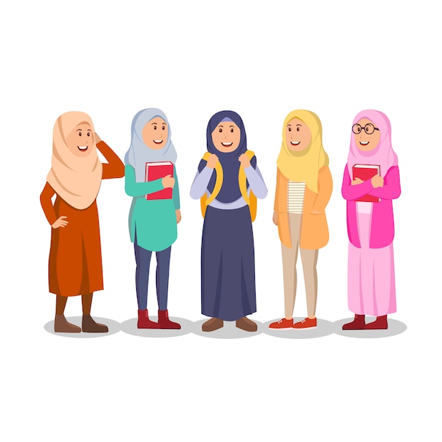 Download Group of casual muslim woman student Vector | Premium Download