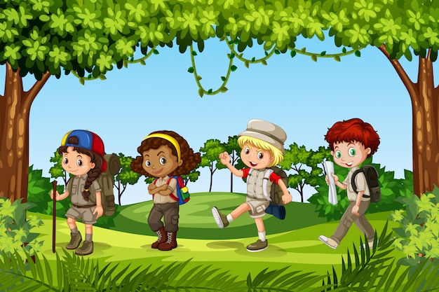 Premium Vector | Group of child scouts