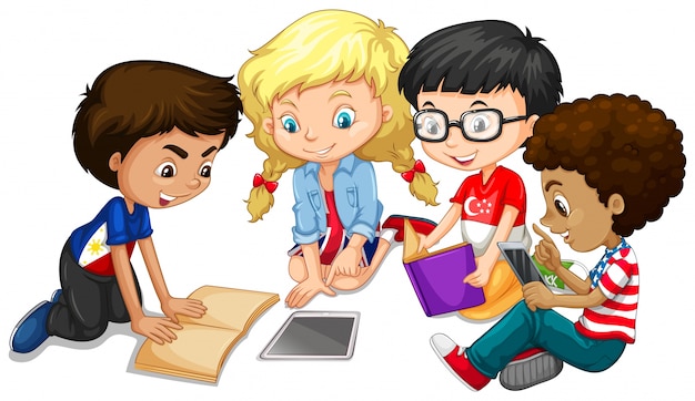 Free Vector | Group of children doing homework illustration