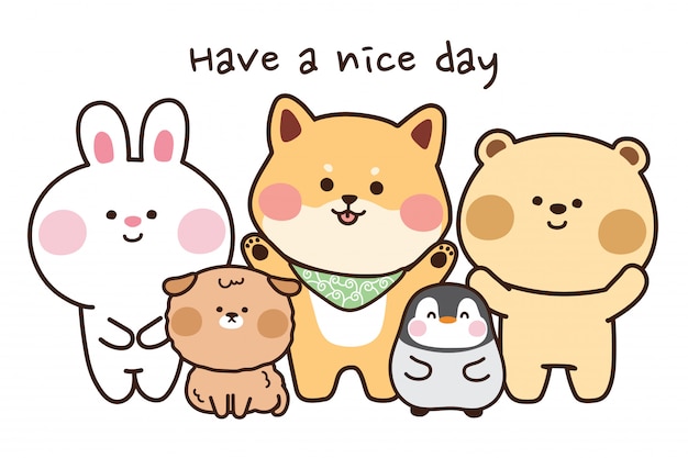 Premium Vector | Group of cute animal in cartoon.have a nice day text.