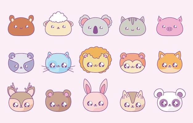 Premium Vector | Group of cute animals baby kawaii style