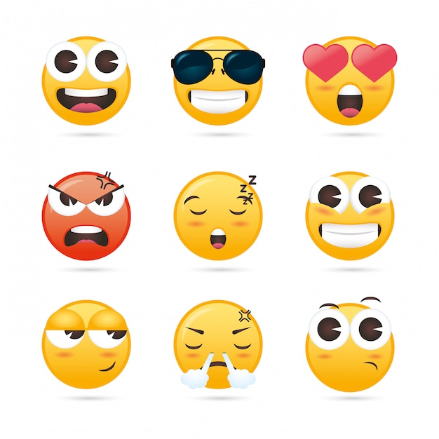 Premium Vector | Group of emojis faces funny characters