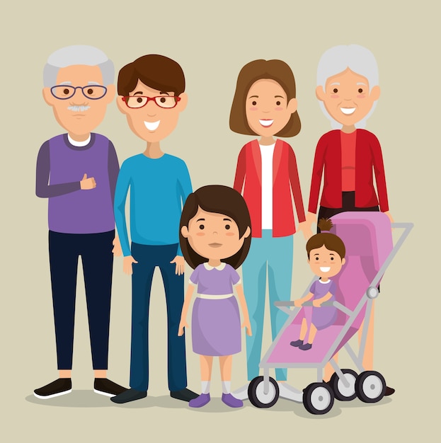 Premium Vector | Group of family members avatars characters