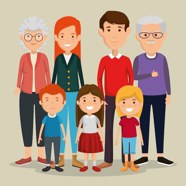 Group of family members avatars characters | Premium Vector