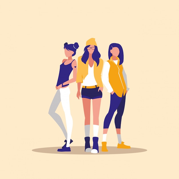 Premium Vector | Group girls professional models characters