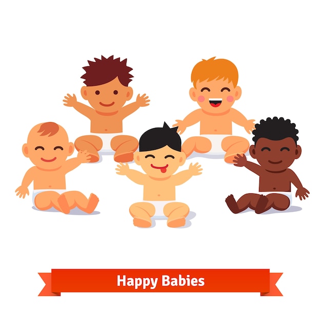 Free Vector Group Of Infants Five Mixed Race Baby Boy