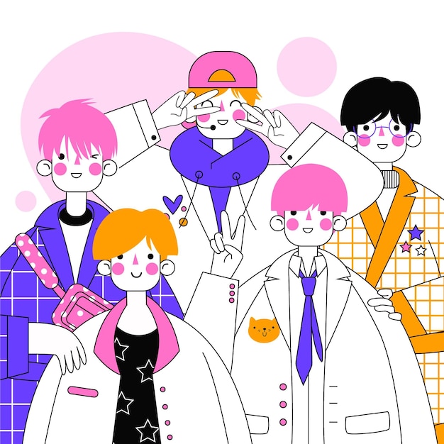 Free Vector | Group of k-pop boys illustration