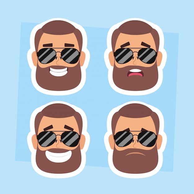 ひげとサングラスベクトルイラストデザインで男の顔のグループ プレミアムベクター