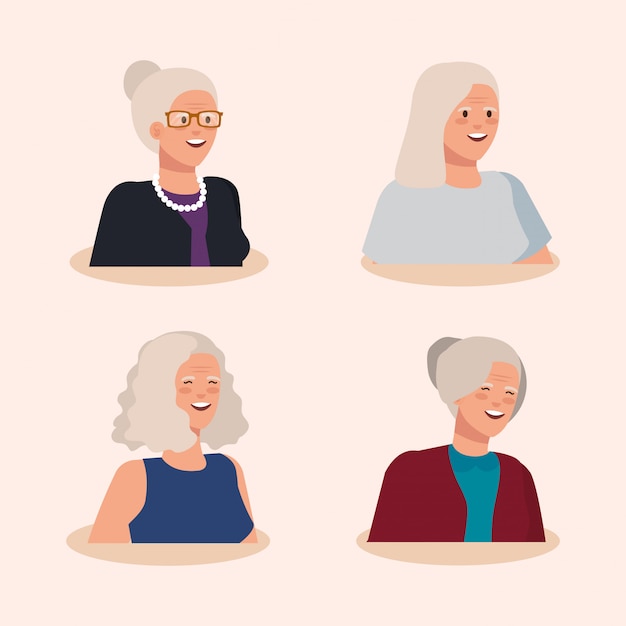 Download Group of old women avatar character | Free Vector