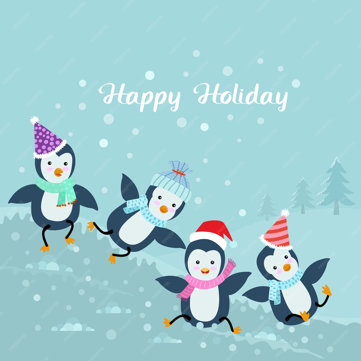 Premium Vector | Group of penguin play on snow.
