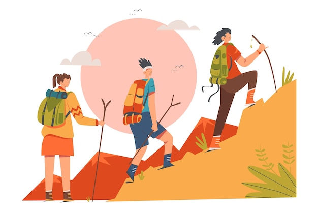 Premium Vector | Group of people hiking outdoor activity illustration