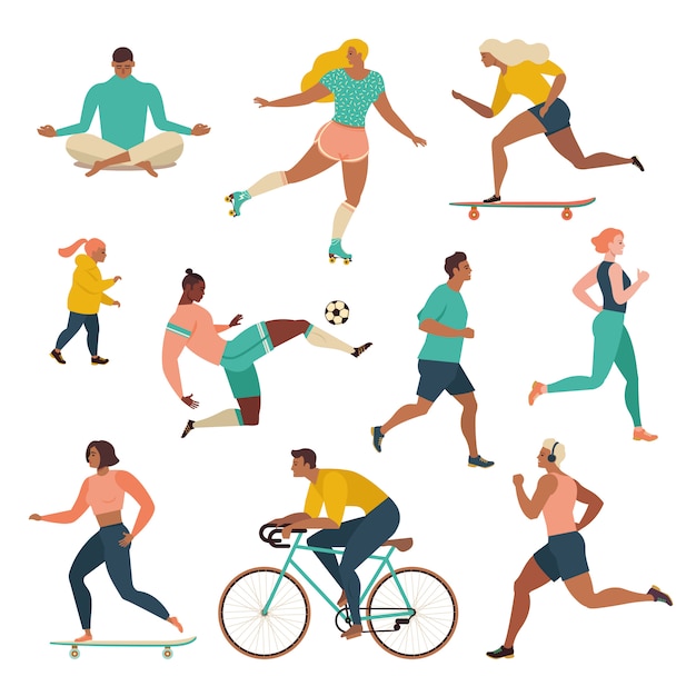 Premium Vector | Group of people performing sports activities at park.