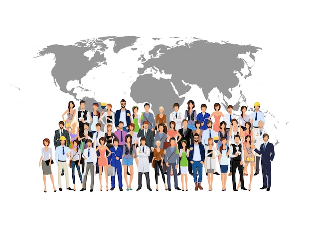 Group people on world map Premium Vector