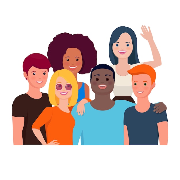 Premium Vector | Group portrait of cheerful teen friends standing ...