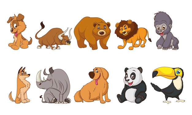 Premium Vector | Group Of Ten Animals Comic Cartoon Characters