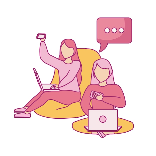 premium-vector-group-of-women-taking-selfie-with-smartphone-and
