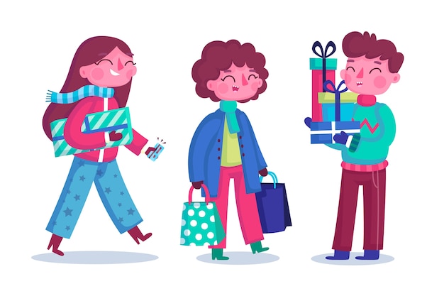 Free Vector | Group of young people buying gifts for chritsmas