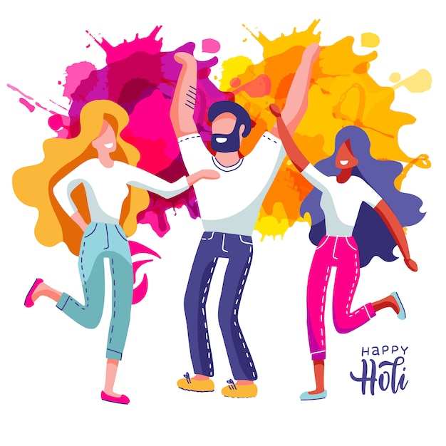 Premium Vector Group Of Young People Celebrates Holi Set Of Man And