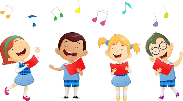 Groups of school children singing in choir Vector | Premium Download