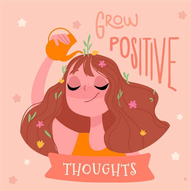 Download Free Vector | Grow positive thoughts self love lettering