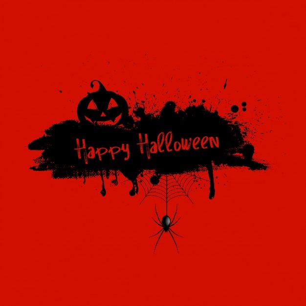 Free Vector | Grunge halloween red background with pumpkin and spider