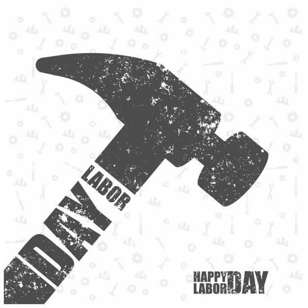 Grunge labor day background with a flat\
hammer