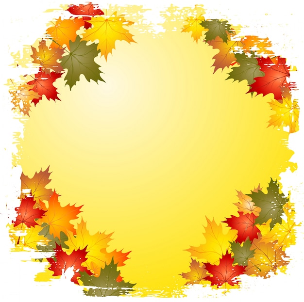 Download Grunge style border of autumn leaves Vector | Free Download