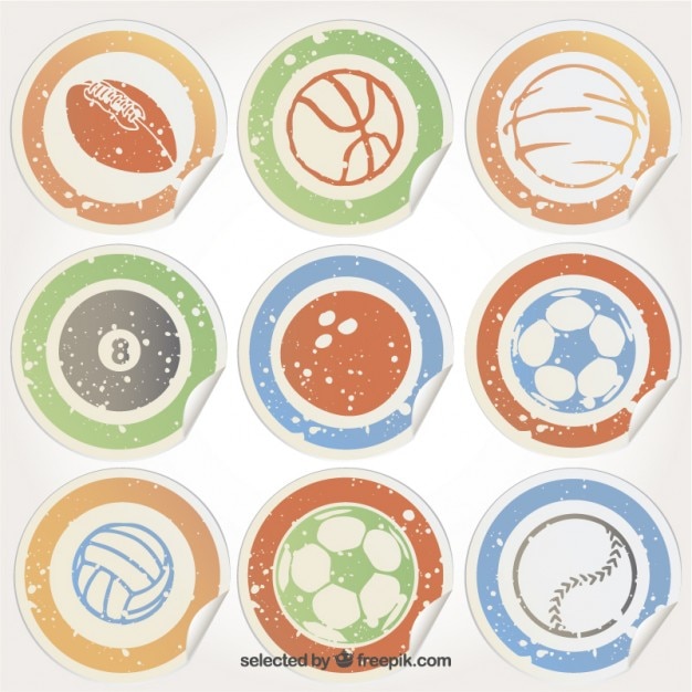 Grungy stickers with sport balls