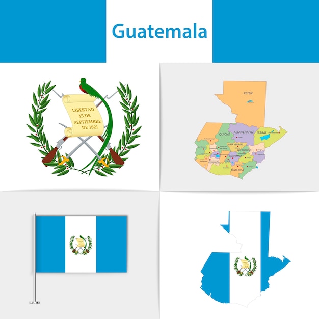 Premium Vector Guatemala Flag Map And Coat Of Arms