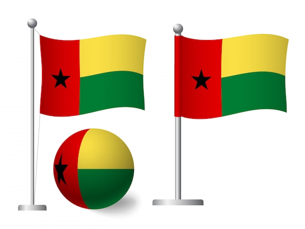 Guinea-bissau flag on pole and ball icon | Premium Vector